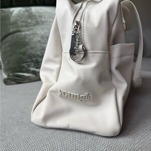 YoungLA Cream Mini Shoulder Bag with Silver Hardware